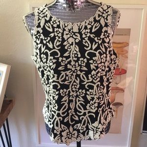 VINTAGE Black & White Formal Beaded Tank Top | XL